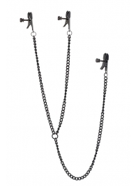Черные зажимы на соски и клитор на цепочке DELUXE NIPPLE   CLIT CLAMPS - Dream Toys - купить с доставкой в Самаре