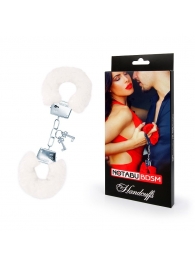 Белые меховые наручники на сцепке с ключиками - Notabu - купить с доставкой в Самаре