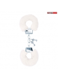 Белые меховые наручники на сцепке с ключиками - Notabu - купить с доставкой в Самаре