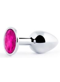 Серебристая анальная пробка с малиновым кристаллом - 7,2 см. - Anal Jewelry Plug - купить с доставкой в Самаре