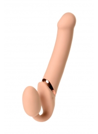 Телесный безремневой вибрострапон Vibrating Bendable Strap-On L - Strap-on-me - купить с доставкой в Самаре