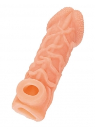 Телесная закрытая насадка с венками Cock Sleeve Size S - 13,8 см. - KOKOS - в Самаре купить с доставкой