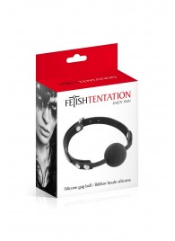 Черный силиконовый кляп-шарик на ремешках - Fetish Tentation - купить с доставкой в Самаре