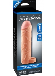 Телесная насадка с кольцом Perfect 1 Extension with Ball Strap - 17 см. - Pipedream - в Самаре купить с доставкой