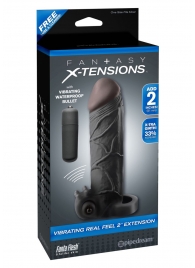Чёрная вибронасадка с кольцом Vibrating Real Feel 2 Extension - 16 см. - Pipedream - в Самаре купить с доставкой