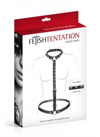 Черная упряжь на тело с шипами на ошейнике - Fetish Tentation - купить с доставкой в Самаре