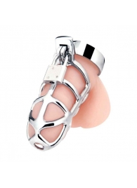 Серебристая металлическая клетка для члена с замком Enslave Cock Cage - BlueLine - купить с доставкой в Самаре
