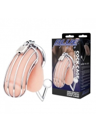 Серебристая металлическая клетка с анальным стимулятором Cock Cage - BlueLine - купить с доставкой в Самаре