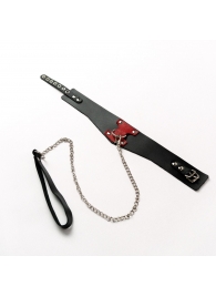 Черный широкий ошейник с красным декором и поводком - Crazy Handmade - купить с доставкой в Самаре