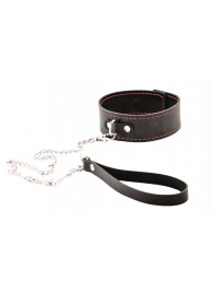 Черный широкий ошейник с красной строчкой и поводком - Crazy Handmade - купить с доставкой в Самаре