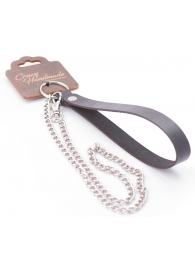 Серебристый металлический поводок с кожаной черной ручкой - 80 см. - Crazy Handmade - купить с доставкой в Самаре