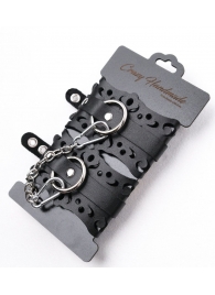 Ажурные наручники из черной кожи - Crazy Handmade - купить с доставкой в Самаре