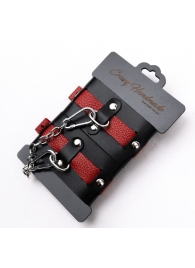 Черно-красные кожаные наручники на металлической сцепке - Crazy Handmade - купить с доставкой в Самаре