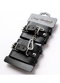 Черные кожаные наручники с ремешками - Crazy Handmade - купить с доставкой в Самаре