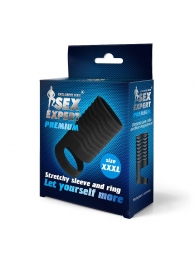 Черная открытая насадка на пенис с кольцом для мошонки XXXL-size - 9,9 см. - Sex Expert - в Самаре купить с доставкой
