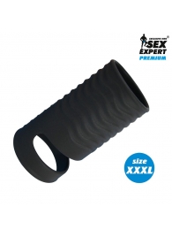 Черная открытая насадка на пенис с кольцом для мошонки XXXL-size - 9,9 см. - Sex Expert - в Самаре купить с доставкой
