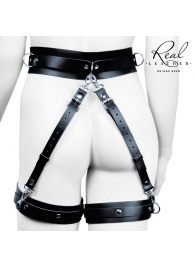 Черный кожаный пояс с гартерами - S-M - Notabu - купить с доставкой в Самаре