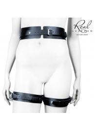 Черный кожаный пояс с гартерами - L-XL - Notabu - купить с доставкой в Самаре