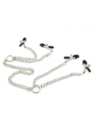 Серебристые зажимы для сосков и половых губ на тонкой цепочке - Notabu - купить с доставкой в Самаре