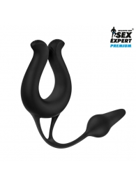 Черная вибронасадка Sex Expert с анальной втулкой - Sex Expert - в Самаре купить с доставкой