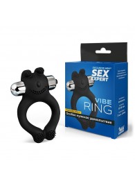 Черное силиконовое эрекционное виброкольцо Sex Expert - Sex Expert - в Самаре купить с доставкой