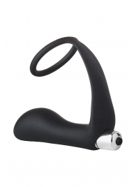 Черное эрекционное кольцо с вибропробкой Vibrating Anal Plug With Cockring - Dream Toys - в Самаре купить с доставкой