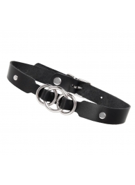 Черный кожаный ошейник со связанными кольцами - Pecado - купить с доставкой в Самаре