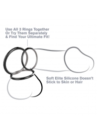 Набор из трех черных эрекционных колец Silicone 3-Ring Stamina Set - Pipedream - в Самаре купить с доставкой