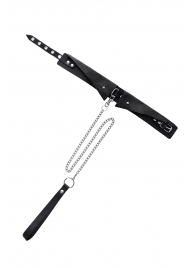 Черный кожаный ошейник-воротник с поводком - Pecado - купить с доставкой в Самаре