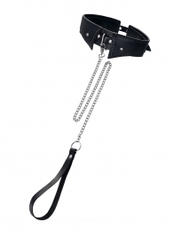 Черный кожаный ошейник-воротник с поводком - Pecado - купить с доставкой в Самаре
