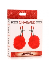 Красные зажимы на соски с помпонами Pom Pom - XR Brands - купить с доставкой в Самаре