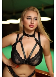 Черная кожаная сбруя с ошейником plus size из нежной кожи - БДСМ Арсенал - купить с доставкой в Самаре