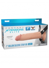 Телесный полый страпон на черных ремнях Hollow Silicone Strap-on - 17,8 см. - Pipedream - купить с доставкой в Самаре