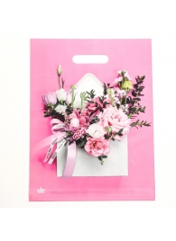 Розовый пакет с цветочным принтом и вырубной ручкой (40х31 см) - Сима-Ленд - купить с доставкой в Самаре