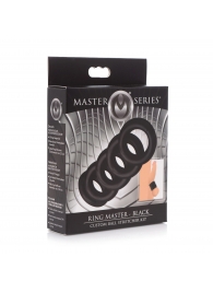 Комплект из 5 черных эрекционных колец для мошонки Ring Master Custom Ball Stretcher Kit - XR Brands - в Самаре купить с доставкой