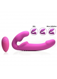 Розовый безремневой страпон с вибрацией и функцией расширения Inflatable Ergo-Fit Strapless Strap-On - XR Brands - купить с доставкой в Самаре