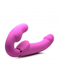 Розовый безремневой страпон с вибрацией и функцией расширения Inflatable Ergo-Fit Strapless Strap-On - XR Brands - купить с доставкой в Самаре