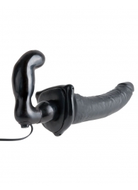 Черный страпон с вагинальной пробкой Deluxe Vibrating Penetrix Strap-On - 19 см. - Pipedream - купить с доставкой в Самаре