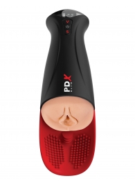 Телесный мастурбатор-вагина в черной колбе с вибрацией Fuck-O-Matic Pro XL - Pipedream - в Самаре купить с доставкой