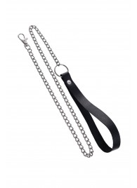 Поводок с ручкой из черной натуральной кожи и карабином для ошейника - Pecado - купить с доставкой в Самаре