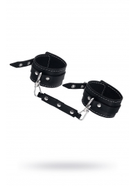 Черные двухслойные кожаные оковы с белой строчкой - Pecado - купить с доставкой в Самаре