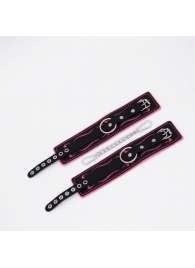 Черно-розовые кожаные оковы с розовой строчкой - Crazy Handmade - купить с доставкой в Самаре