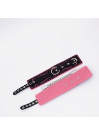 Черно-розовые кожаные оковы с розовой строчкой - Crazy Handmade - купить с доставкой в Самаре