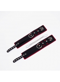 Черно-красные оковы с красной строчкой Sex - Crazy Handmade - купить с доставкой в Самаре