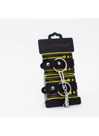 Черно-желтые кожаные наручники с жёлтой строчкой - Crazy Handmade - купить с доставкой в Самаре