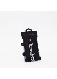 Черные кожаные наручники с хромированной фурнитурой - Crazy Handmade - купить с доставкой в Самаре