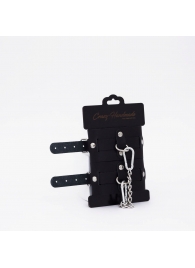 Черные кожаные оковы с хромированной фурнитурой - Crazy Handmade - купить с доставкой в Самаре