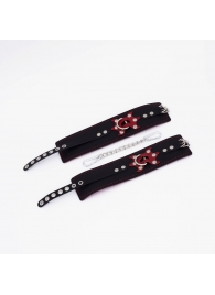 Черные кожаные оковы с красным декором и строчкой - Crazy Handmade - купить с доставкой в Самаре