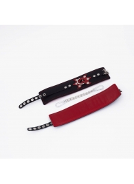 Черные кожаные оковы с красным декором и строчкой - Crazy Handmade - купить с доставкой в Самаре