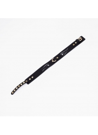 Черный кожаный ошейник с золотистой фурнитурой - Crazy Handmade - купить с доставкой в Самаре